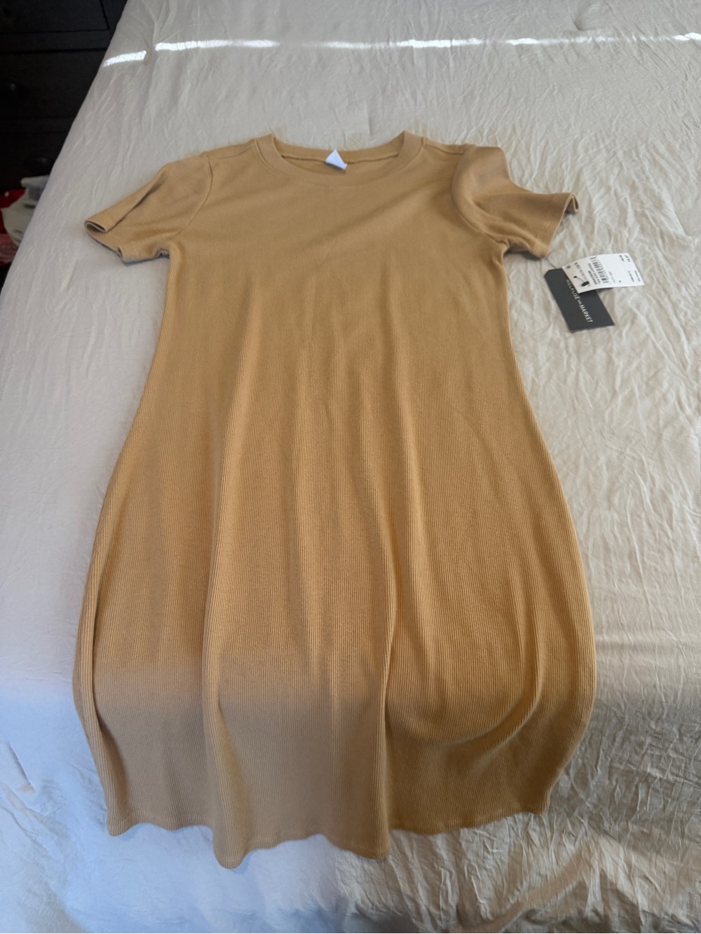 Nordstrom Ribbed Short Sleeve Dress - Tan/Coffee